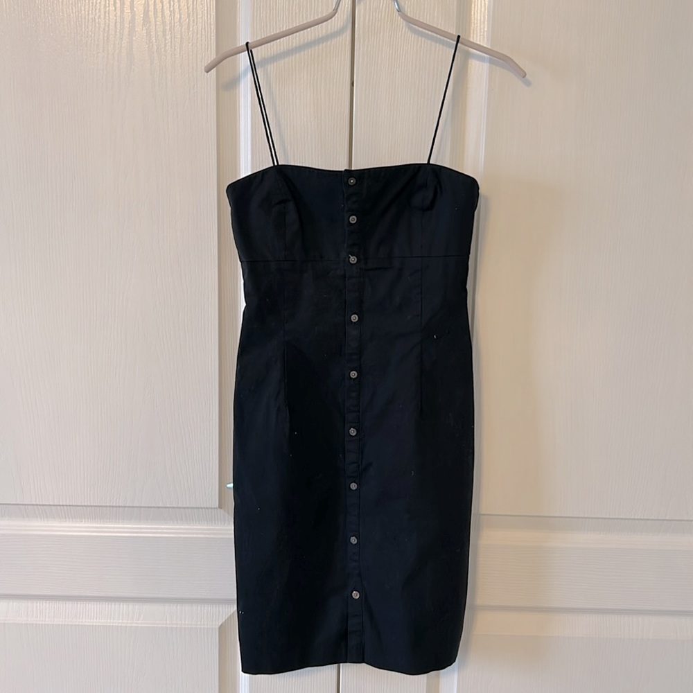 Ralph Lauren Black Button-Front Spaghetti Strap Mini Dress